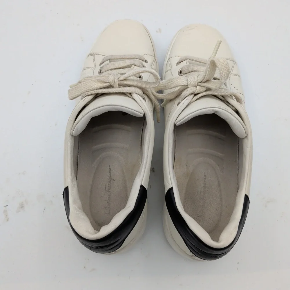 Salvatore Ferragamo Pierre White Leather Sneakers Mens 7.5 C Made in Italy